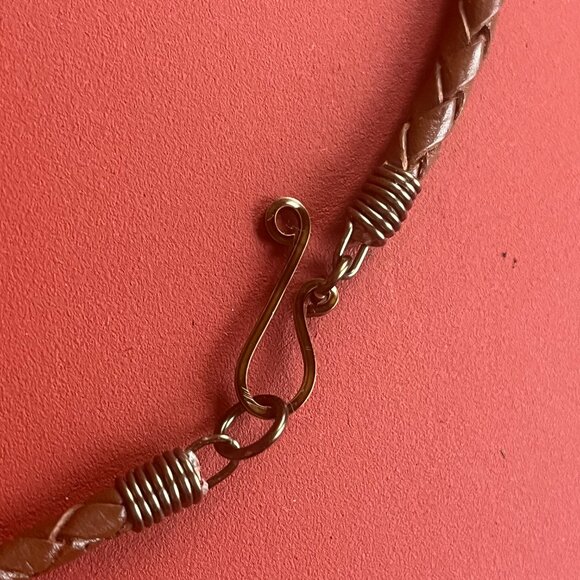 Braided Leather Necklace, Typewriter Key: Letter "W" and Angel Wing Pendants - Picture 7 of 7